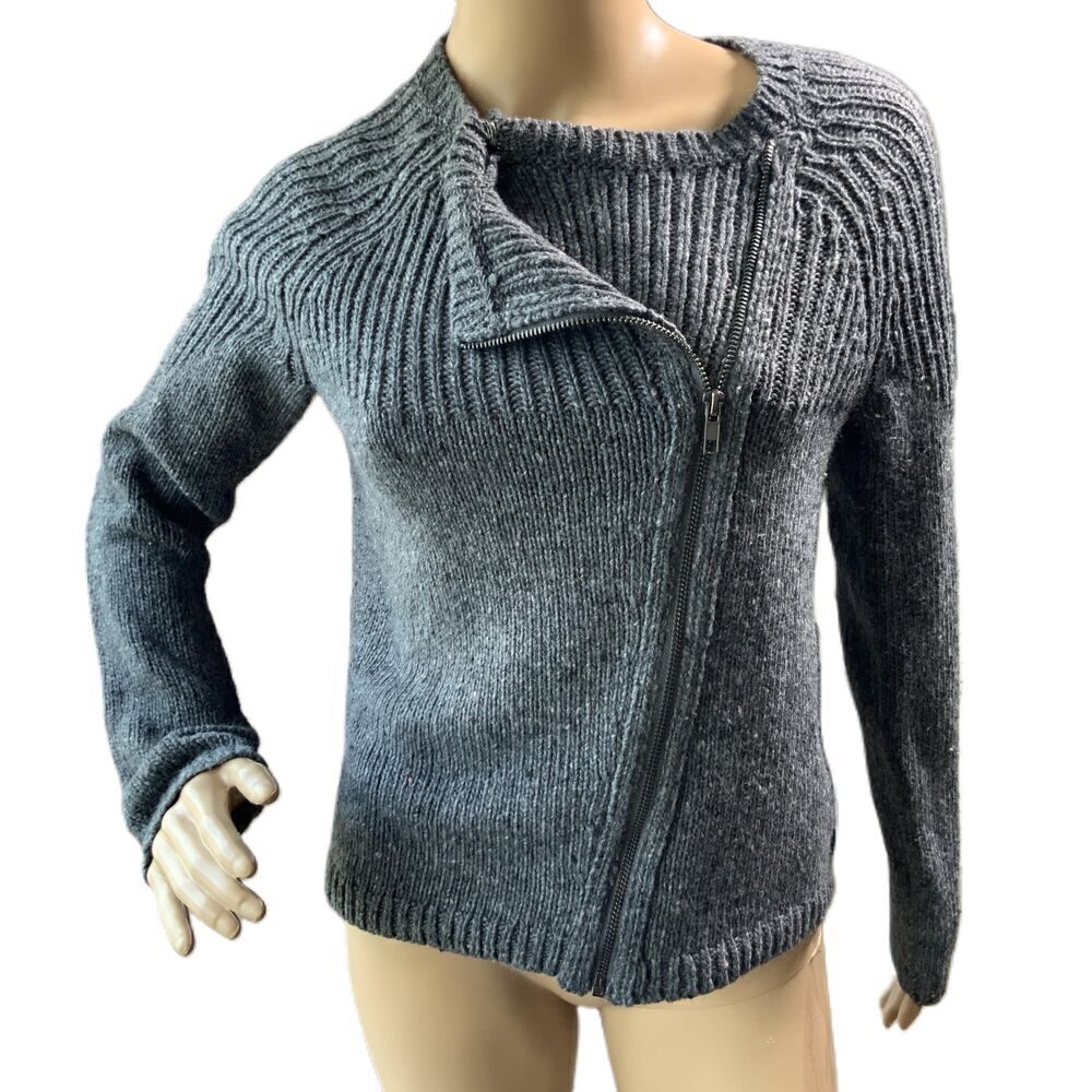 Banana Republic Grey Full-Zip Collarless Ribbed Knit Long Sleeve‎ Sweater Size S
